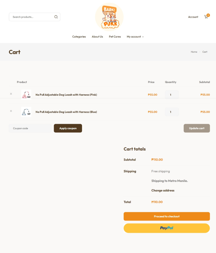Sample Cart and Checkout Page